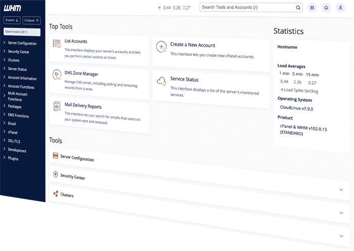 Web Host Manager screenshot